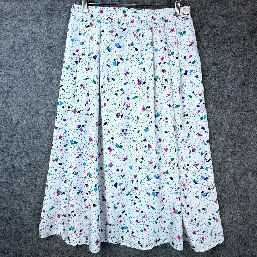 Vintage 90s Apostrophe Midi Skirt Womens White Polka Dot Abstract‎ Artsy Fun